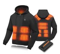 NEEMOSI Sudaderas Calefactada con Capucha con 27000mAh Bateria Hombre Mujer, 14 Zonas Sudaderas 3 Temperaturas Ajustables, Sudaderas Cremallera Bicicleta Hombre para Senderismo(Negro,M)