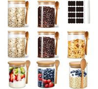 NEEMOSI Tarros de cristal con tapa, bien cerrados con cuchara y tapa, ideales para guardar productos secos, especias, té, café, nueces, semillas, etc. (540 ml x 8)