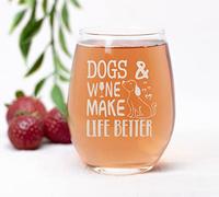 NeeNoNex Copa de vino sin tallo Dogs & Wine Make Life Better - Regalo para amantes de los perros