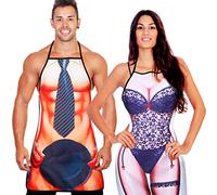 Neer 2 Delantales Divertidos de Cocina Delantal Ajustable Impermeable de Hombre Musculoso Delantal Novedoso de Chef para Pareja Mujere Hombre Navidad Barbacoa Fiesta Adulto (Estilo de Encaje)