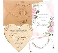 Neer Möchtest du Meine Trauzeugin Werden Set de Regalo Incluye Pulsera con Abecedario Cartel de Madera en Forma de Corazón Tarjeta y Sobres