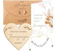 Neer Möchtest du Meine Trauzeugin Werden Set de Regalo Incluye Pulsera con Abecedario Cartel de Madera en Forma de Corazón Tarjeta y Sobres