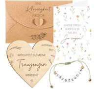 Neer Set de Regalo Möchtest du Meine Trauzeugin Werden Incluye Pulsera con Abecedario Cartel de Madera en Forma de Corazón Tarjeta y Sobres