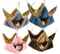 NEETUE 4 hamacas de felpa para ratas, hamaca colgante cálida de doble capa, accesorios de jaula de hurón, hamaca para gatos pequeños con cobayas, hamaca con plataforma (azul, marrón, rosa (multicolor)