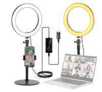 NEEWER 10" 20W Aro Luz LED con Soporte Teléfono Escritorio para iPhone Portátil, Bicolor 2900K-7000K, USB C PD, CRI97+ 1660LX/0.5m, Luz para Videoconferencia, Grabar TikTok, Maquillaje y Selfie,RH10B