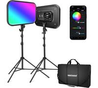 NEEWER 13" Panel Luz LED Video, Estudio Luz Kit con Trípode, Luz Relleno Bicolor Regulable para Grabación de Podcasts y Fotografía en Streaming, 3200-5600K CRI97+, 2400 Lux/0,5m, 8000mAh, NL-192AI