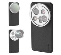 NEEWER 15 Ultra Funda, Compatible con Xiaomi 15 Ultra, TPU y Polipiel Sintética Resistente con Monturas para 17mm Lentes y Adaptador de 67mm Filtro para Carga Inalámbrica, PA101 Negro + Plateado