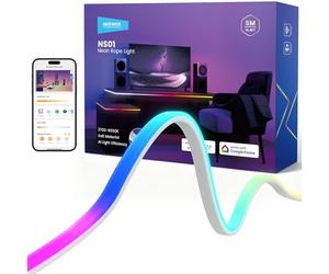 NEEWER 16,4ft/5m LED Strip Lights Front Lit,Inteligente AI App Control RGB Recortable Neon Rope Light Cambio Color para Dormitorio Sala Impermeable,Compatible con Google Assistant Alexa,NS01