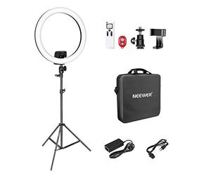 NEEWER 18-inch Aro de Luz LED Avanzado Soporte Control Táctil Manual con Pantalla LED, Control Remoto 2,4G y Múltiples Luces, 3200-5600K, Soporte para Maquillaje YouTube Video Blogger Salon (Negro)
