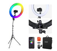 NEEWER 18 Inch Aro de Luz LED RGB Control App con Trípode y Soporte Móvil, 42W Regulable 2500K-10000K GM±50 Bicolor CRI97+/TLCI98+ 360° a Todo Color 18 Escenas para Fotografía TikTok Vlog, RGB18 II