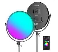 NEEWER 18" RGB LED Redondo Panel Luz Vídeo con Control App, 65W 6000Lux/0.5m 2500K-8500K RGBCW Iluminación Estudio Fotografía /18 Escenas/V Batería Alimentada para Exterior Grabación Streaming, GR18C