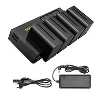 NEEWER 4 Pack 7,4V 6600mAh NP F970 Baterías de Repuesto con Cargador de Batería de 4 Canales y Adaptador de Corriente Compatible con NP F550/750/770/970 FM500H QM71D QM91D, Monitor de Campo y Luces
