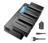 NEEWER 4pcs NP-F750 7.4V 5600mAh Batería de Repuesto con Cargador de 4 Canales y Adaptador de Corriente, Compatible con NP-F550/750/770/970 FM500H QM71D QM91D, Monitores de Campo, Luces de Video