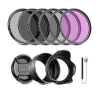 NEEWER 58mm Kit de Filtro ND y Accesorios de Lente, ND2 ND4 ND8 UV FLD CPL(Polarizador Circular) Juego de Filtros con Tapa de Lente/Parasol de Lente en Forma de Tulipán/Parasol de Lente Goma Plegable