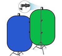 NEEWER 5x7ft/1,5x2m Fondo Plegable para Croma con Soporte 8,5ft/2,6m | Panel de Fondo Reversible 2 en 1 Azul y Verde, para Estudio Fotográfico, Transmisión en Vivo, Videollamadas y Juegos.