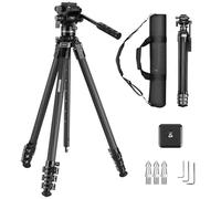 NEEWER Trípode de Viaje de Fibra de Carbono de 60.5 Pulgadas con Cabezal Fluido amortiguado Desmontable, Soporte Ligero para cámara de Video con Hebilla de Metal rápida, Placa QR Tipo Arca Compatible