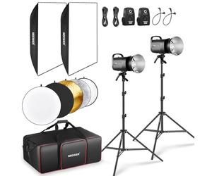 NEEWER 600Ws Estudio Monoluz Flash Light Kit: 2 Pzs S101-300W Pro 5600K Luces Estroboscópicas con 2.4G Trigger/150W Modeling Lamps/Bowens Mount/Softbox/Soportes/Reflector/Bolsa, Compatible con QPRO