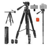 NEEWER 74.4" Trípode Monopie Básico Video Cabezal y 3 Vías Manija Pan Tilt Remoto, Cámara Superior Eje Central Horizontal, Soporte Teléfono DSLR, iPhone, Telescopio,Proyector,Carga 17.6lb,TP05