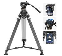 NEEWER 78" Trípode Vídeo de Fibra Carbono con Cabezal Fluido, Trípode de Bloqueo Liberación con 6 Nivel Contrapeso, 4 Nivel Amortiguación de Giro/Inclinación, Placa QR Modo Dual, Máx Carga 18lb, LL55