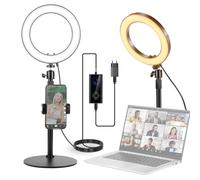 NEEWER 8" 18W Aro Luz Escritorio para Móvil, 2900-7000K Bicolor 1380lux/0,5m CRI95+/TLCI97+ 12 Efectos Luz Selfies con Tipo C Soporte Teléfono y Control Remoto para Zoom Call/Youtube/TikTok Vlog,RH8B