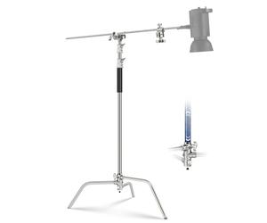 NEEWER Básico 100% Acero Inoxidable Soporte C Resistente con Brazo Articulado, Máxima 10.5ft/320cm Soporte Luz Fotografía, 4.2ft/128cm Brazo Sujeción, 2 Cabezales Agarre para Estudio, SC320 Lite