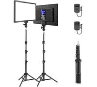NEEWER Básico 13" Panel Luz LED Video, Paquete de 2 Iluminación Estudio Kit con Trípodes, Bicolor Key Light para Fotografía, Grabación Podcasts Streaming, 2400Lux 3200-5600K CRI97+ 8000mAh, NL-192B