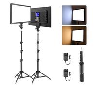 NEEWER Básico 13" Panel Luz LED Video, Paquete de 2 Iluminación Estudio Kit con Trípodes, Bicolor Key Light para Fotografía, Grabación Podcasts Streaming, 2400Lux 3200-5600K CRI97+ 8000mAh, NL-192B