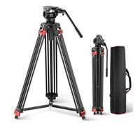 NEEWER Básico 74" Trípode Vídeo con Cabezal Fluido, Trípode Cámara Metal con Amortiguación, Esparcidor de Nivel Medio, Placa Liberación Rápida Compatible con Manfrotto 501, Carga Máx 17.6 lb, TP37