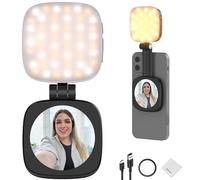NEEWER BÁSICO Luz Magnética Selfies Compatible con iPhone MagSafe, Mini Soporte LED Teléfono Escritorio, Aro Luz con Espejo/Paño impieza para Zoom Maquillaje Grabación Videoconferencia, Negro NL48B