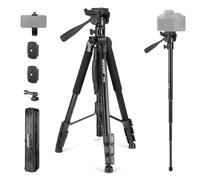 NEEWER BÁSICO TP05 74" Trípode Monopié Video, 3 Way Pan Tilt Head Phone Holder Compatible con iPhone DSLR, Soporte Viaje Grabación, Overhead Camera Mount, Barra Transversal, 17.6lb Carga