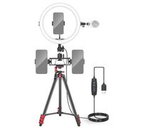 NEEWER Basics 10" 25cm Aro Luz Selfie con Tripod Stand/3 Soporte Móvil Compatible con iPhone/3 Zapata Fría, Foco LED Ringlight para Youtube TikTok Vlog Grabación Video Maquillaje Live Streaming, R11