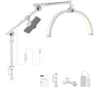 NEEWER Basics HM03-D - Lámpara de uñas con Media Luna de 22 Pulgadas con Pinza de Mesa móvil y Soporte para teléfono móvil, 32 W, Plegable, LED, lámpara de Mesa para Maquillaje, tratamientos de