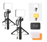 NEEWER Basics 2Pack Panel Video LED Escritorio, Kit Videoconferencias Foco Luz con Trípode y Filtros para Móvil Cámara Web Portátil Zoom Llamadas Maquillaje Grabación Selfies, Bicolor Regulable, BP66