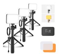 NEEWER Basic Paquete de 3 Panel Video LED Escritorio, Kit Foco Luz Videoconferencias con Trípodes/Filtros para Móvil Webcam Portátil Zoom Call Maquillaje Grabación Transmisión Selfie Rgulable, BP66