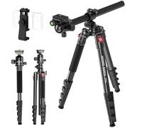 NEEWER Basics 64,5" Trípode Horizontal con Rótula y Soporte para Móvil, Compatible con iPhone Grabación de Vídeo, Monopié de Aluminio para Cámara, 360° Giro180° Inclinación, Carga 10kg (22lb), TP66