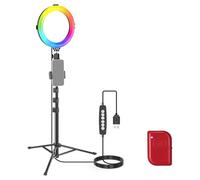 NEEWER Basics 8" 20cm RGB Aro Luz Foco LED con Trípode, 7 Modo RGB/3200-6500K/10 Nivel Atenuación,Soporte Móvil Selfie Ringlight para iPhone TikTok Vlogs Maquillaje Grabación Video Streaming, R08 RGB