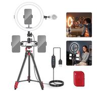NEEWER Basics - Anillo de luz para Selfie de 10 Pulgadas con Soporte de trípode/3 Soportes para teléfono compatibles con iPhone/3 Zapatos fríos/Control Remoto, iluminación LED para Youtube, TikTok