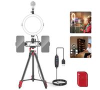 NEEWER Basics - Anillo de luz para Selfie de 8 Pulgadas con Soporte de trípode/2 Soportes para teléfono compatibles con iPhone/3 Zapatos fríos/Control Remoto, iluminación LED para Youtube, TikTok