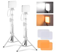 NEEWER Basics - Kit de iluminación LED de panel de luz de video, paquete de 2 con soporte de trípode y filtro para fotografía de estudio, grabación de transmisión en vivo, regulable bicolor, portátil