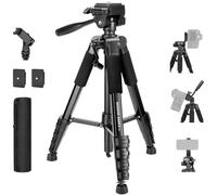 NEEWER Basics Camera Tripod, 74" Trípode Cámara con Soporte Móvil Montaje Compatible con iPhone para Grabación Vídeo, Ligero Profesional Aluminio Portátil Travel Stand con 3 Way Pan Tilt Head, TP56