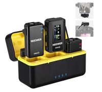 NEEWER CM28 Micrófono Lavalier Inalámbrico,Cancelación Ruido Inteligente,Grabación 48KHz/16Bit 9hrs Autonomía,Alcance 200m 4GB Almacenamiento para iPhone Android Cámara,1 RX + 2 TX + + Estuche Carga