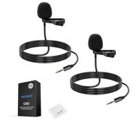 NEEWER CM5 Lav Mic (Paquete de 2), 3,9ft/1,2m Clip On Cable Solapa Lavalier Condensador Omnidireccional 3,5mm TRS Mini Mic Compatible con Rode Wireless GO II 2 dji Transmisor Cámara, 1 Paño Limpieza