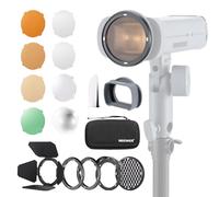NEEWER CRM5 Magnético Accesorios Flash para Flash Q3, Adaptador de Cabeza Cuadrada a Redonda con Barndoor, Grid, Difusor Cúpula, Panel Difusión, Visera, Filtros Gel Color, Estuche de Transporte