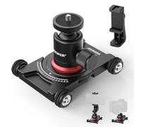 NEEWER Dolly Dolly - Cámara deslizante con cabezal esférico y pinza para teléfono, mesa de 4 ruedas con panorámica de 360°, compatible con cámaras sin espejo Mini videocámaras GoPro iPhone y teléfonos