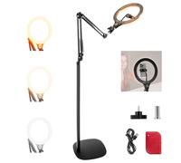 NEEWER Versión de Nivel de Entrada: Anillo de luz de 10 W de 10 W con Soporte de 46 a 63 Pulgadas, Soporte de teléfono Superior Compatible con iPhone, iluminación LED Bicolor CRI85+ para grabación de