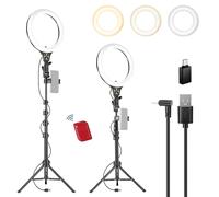 NEEWER Entry Level Version 10,5" 10W Aro Luz Foco con 66" Tripod Stand, Overhead Soporte Móvil Compatible con iPhone, LED Bicolor CRI85+ Selfies Iluminación para Grabación Streaming Video TikTok, N43