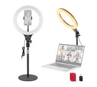 NEEWER Entry Level Version 10.5" Aro Luz Escritorio con Soporte/Soporte Móvil Compatible con iPhone/Remoto,10W LED Iluminación para Streaming Grabación Maquillaje Selfie Videoconferencia Portátil,N22