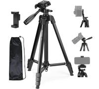 NEEWER VERSIÓN Nivel Entrada Trípode para Teléfono & Cámara, Soporte Viaje Portátil Ligero Metal con Soporte Teléfono Móvil con Zapata Fría Compatible con iPhone para Grabación de Video, TP53