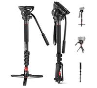 NEEWER GM76 - Monopié para cámara Profesional con pies, 179 cm, telescópico, portátil, de Aluminio, para Viajes, Cabezal de Fluido inclinable y Base extraíble para cámara DSLR, Carga máxima de 6 kg