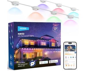 NEEWER Guirnalda Exterior Permanente 96ft RGB IC Blanco Frío Cálido Control App,60 Luces LED IP65 Impermeable 50+ Escenas Decoración Navidad Compatible Alexa ，NR02